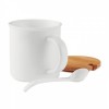 9708m-06 Porcelanowy kubek z łyżeczką i bambusową pokrywką
