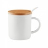9708m-06 Porcelanowy kubek z łyżeczką i bambusową pokrywką