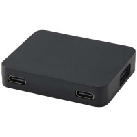12444990f Gaia 4-portowy hub USB z wyjściem USB-A i typu C oraz podwójnym wejściem — wykonany z tworzyw sztucznych pochodzących z recyklingu